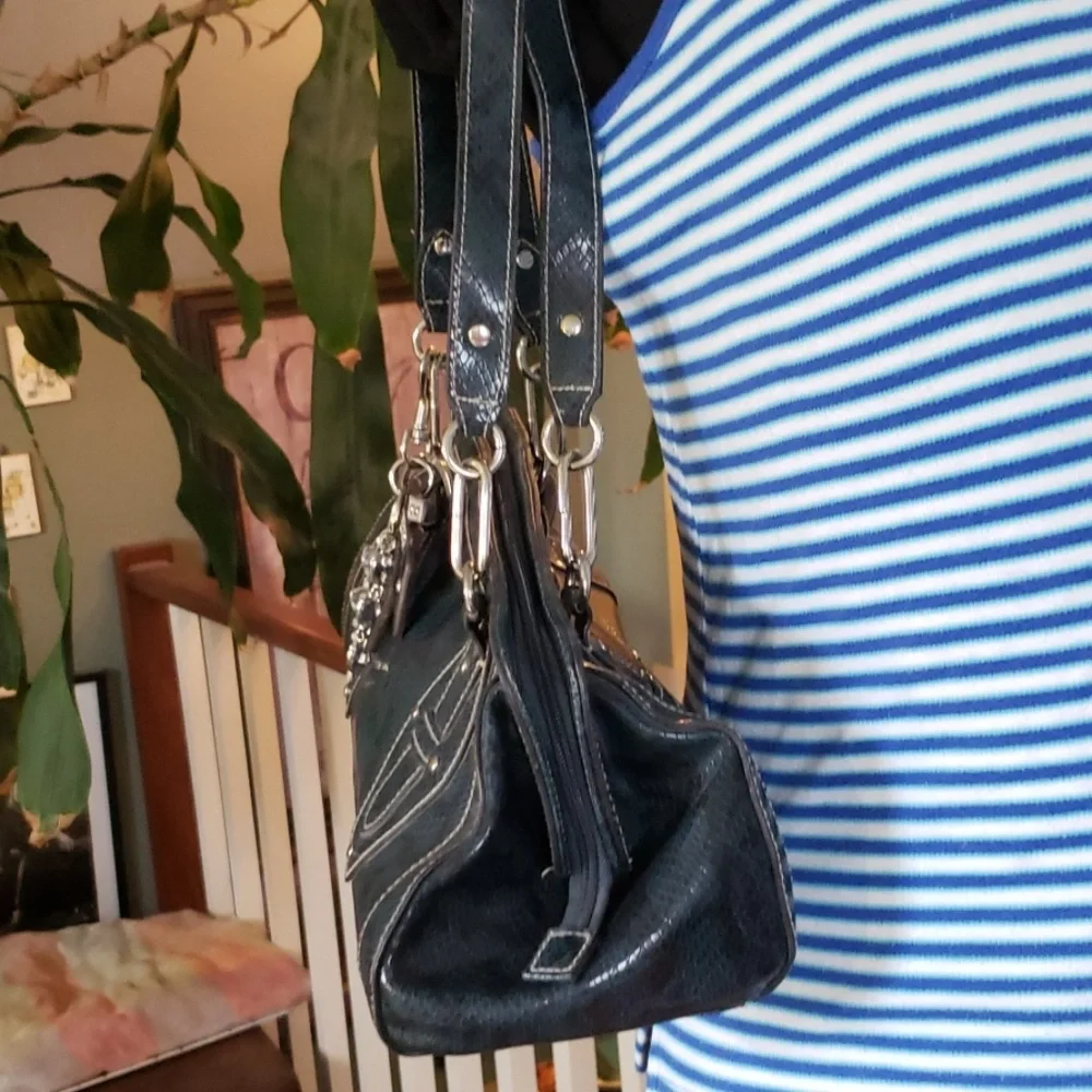 Worthington Faux Snake Turquoise Handbag With Charm Keychain